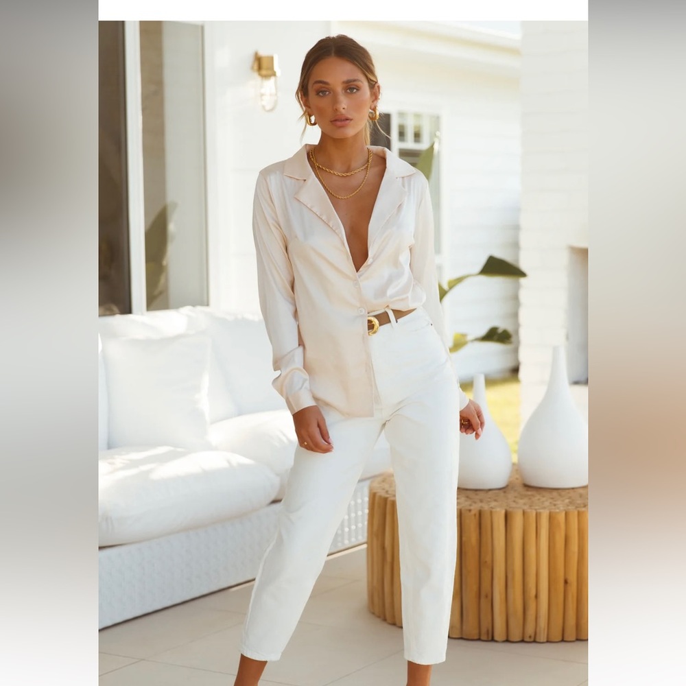LIONESS Cheyenne Ivory Satin Shirt